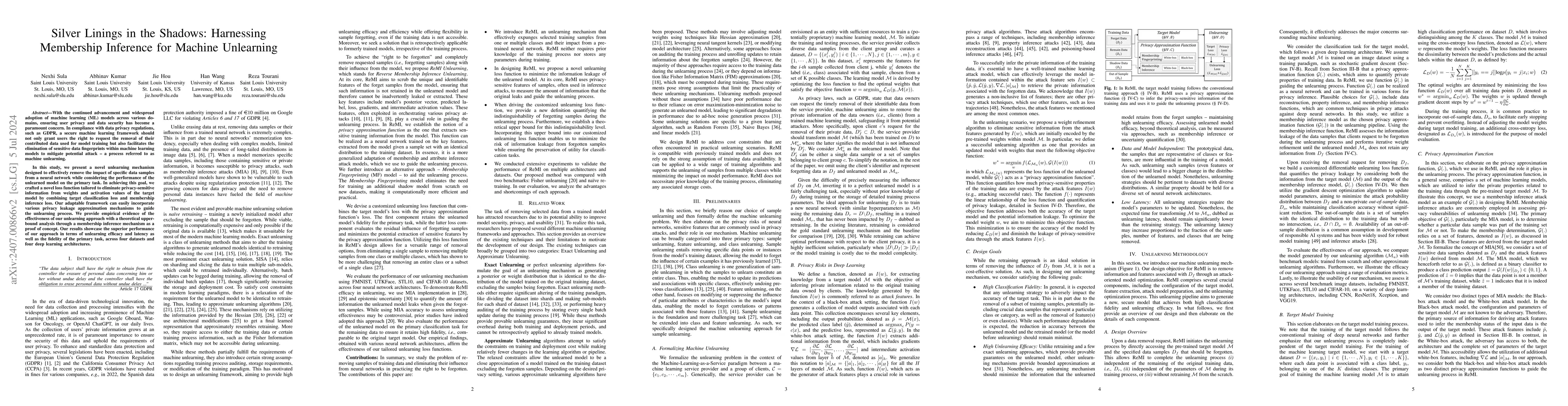 Thumbnail for Silver Linings in the Shadows: Harnessing Membership Inference for
  Machine Unlearning