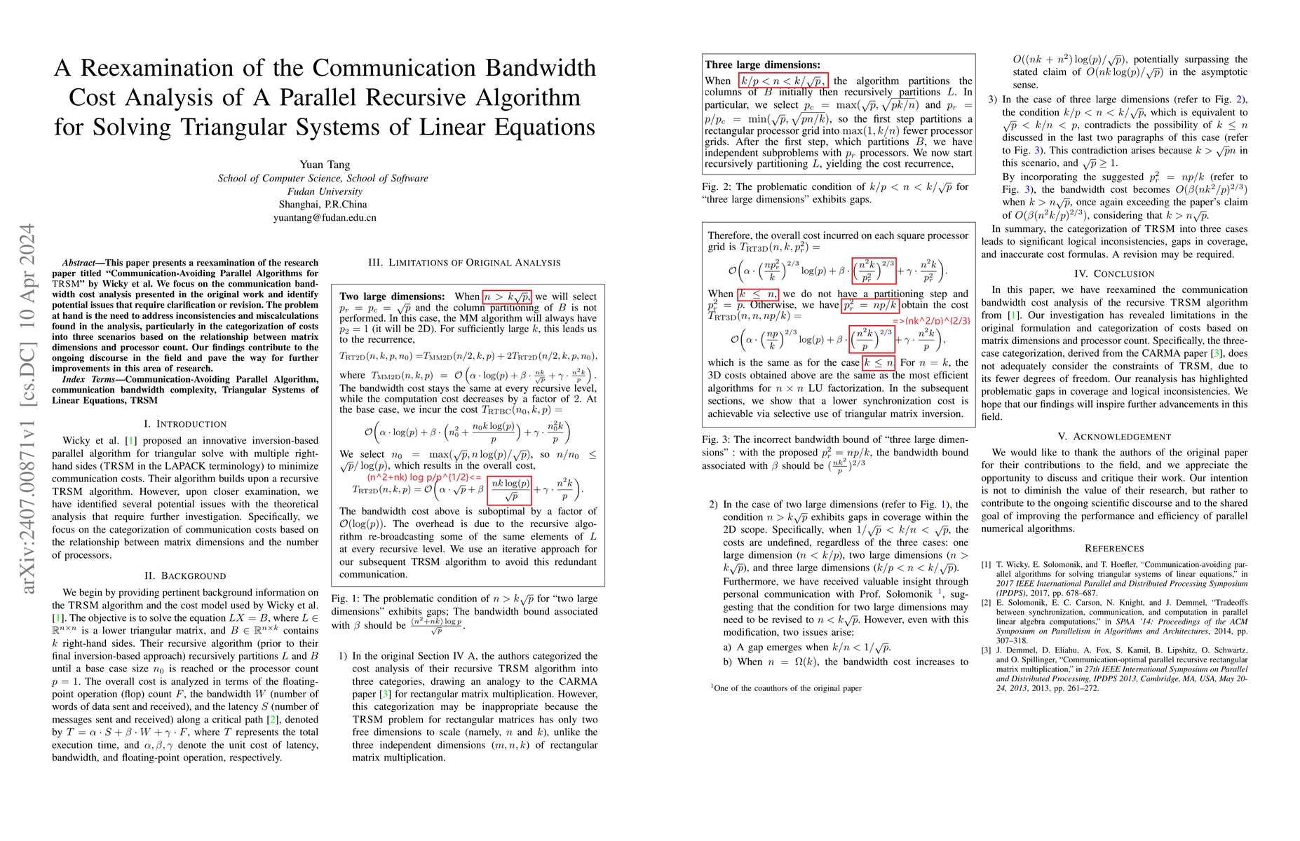 Thumbnail for A Reexamination of the Communication Bandwidth Cost Analysis of A
  Parallel Recursive Algorithm for Solving Triangular Systems of Linear
  Equations