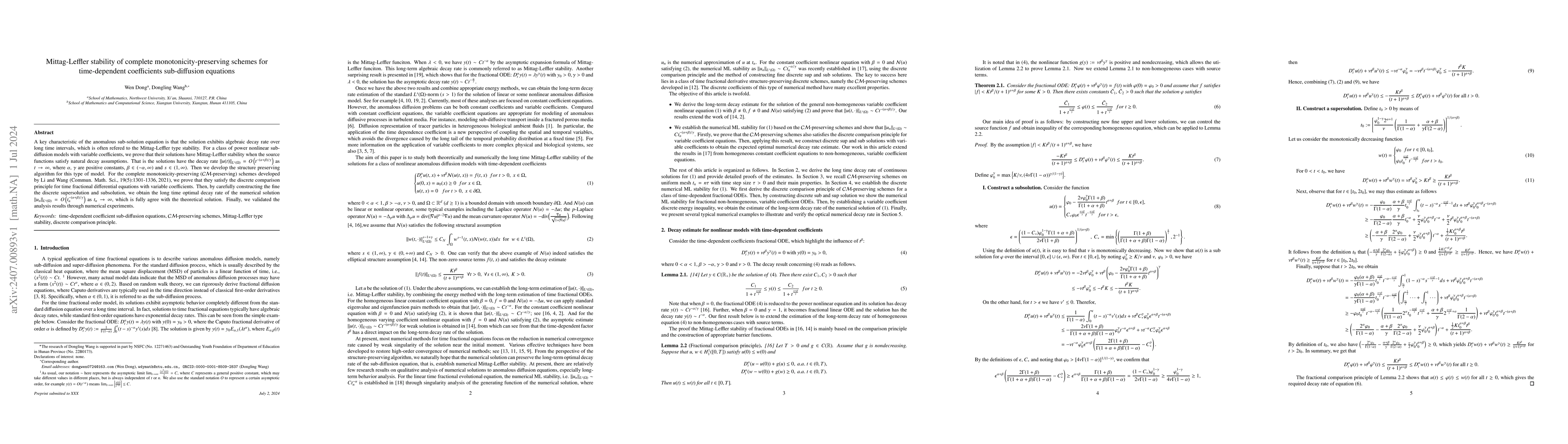 Thumbnail for Mittag-Leffler stability of complete monotonicity-preserving schemes for
  time-dependent coefficients sub-diffusion equations