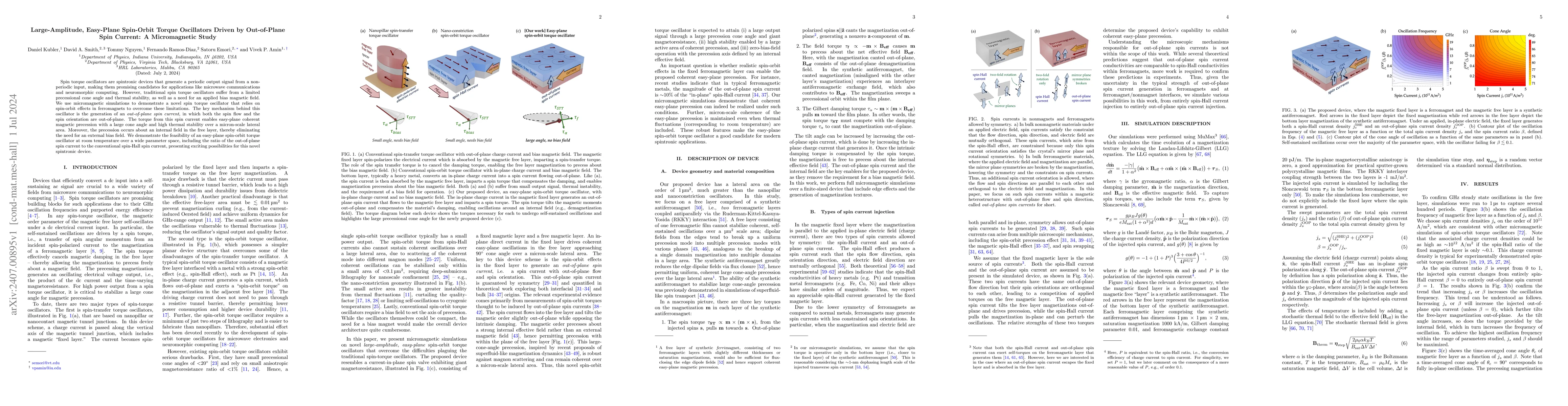 Thumbnail for Large-Amplitude, Easy-Plane Spin-Orbit Torque Oscillators Driven by
  Out-of-Plane Spin Current: A Micromagnetic Study