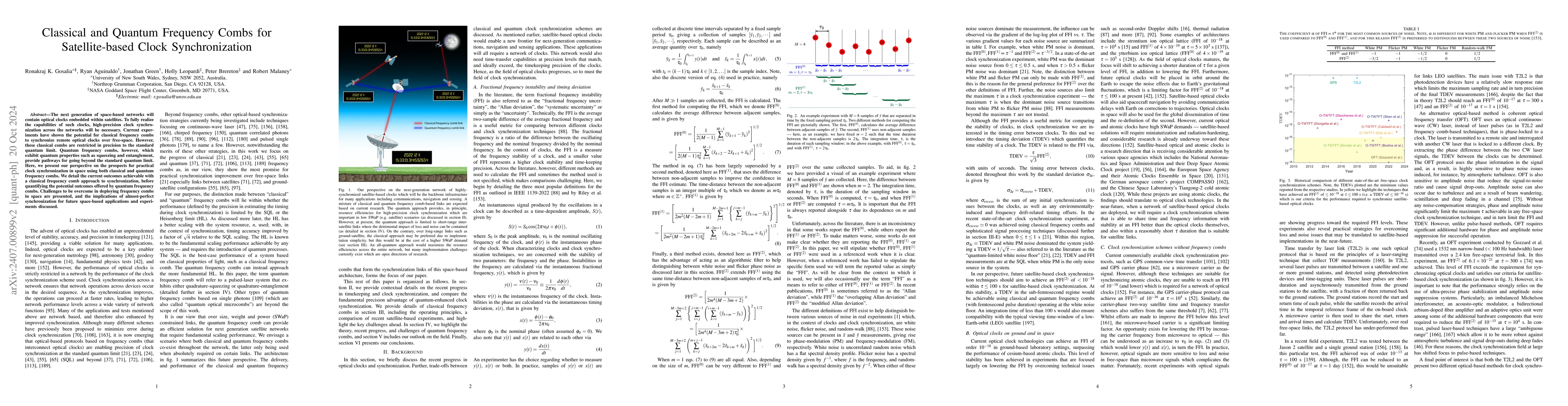 Thumbnail for Classical and Quantum Frequency Combs for Satellite-based Clock
  Synchronization