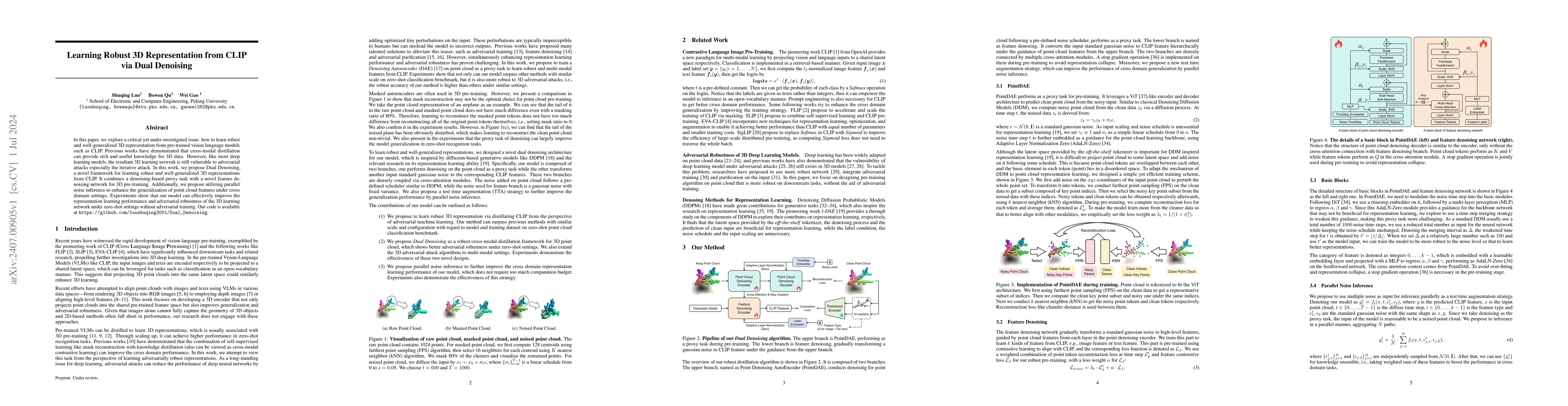 Thumbnail for Learning Robust 3D Representation from CLIP via Dual Denoising