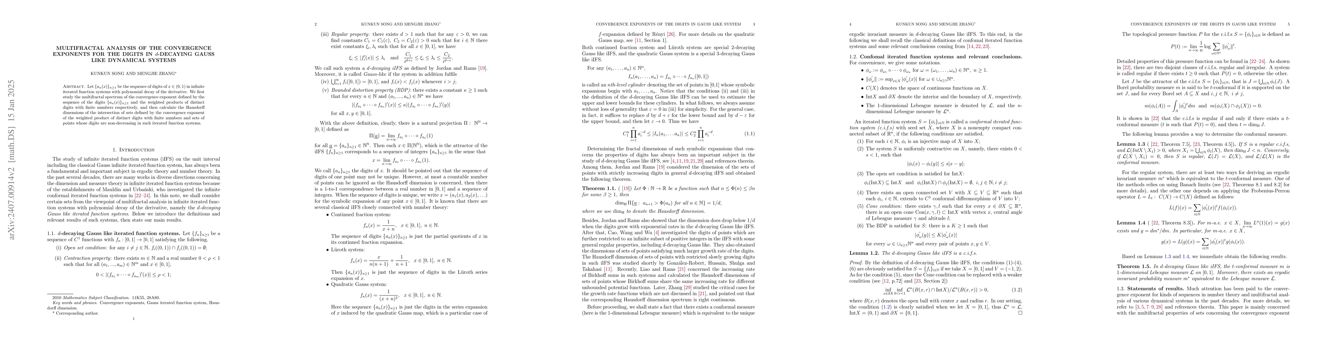 Thumbnail for Multifractal analysis of the convergence exponents for the digits in
  $d$-decaying Gauss like dynamical systems