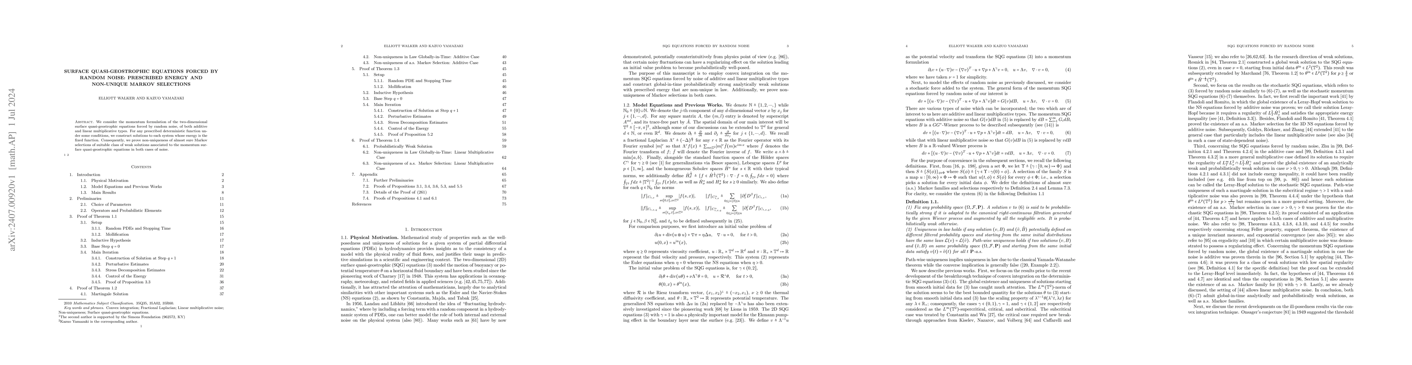 Thumbnail for Surface quasi-geostrophic equations forced by random noise: prescribed
  energy and non-unique Markov selections