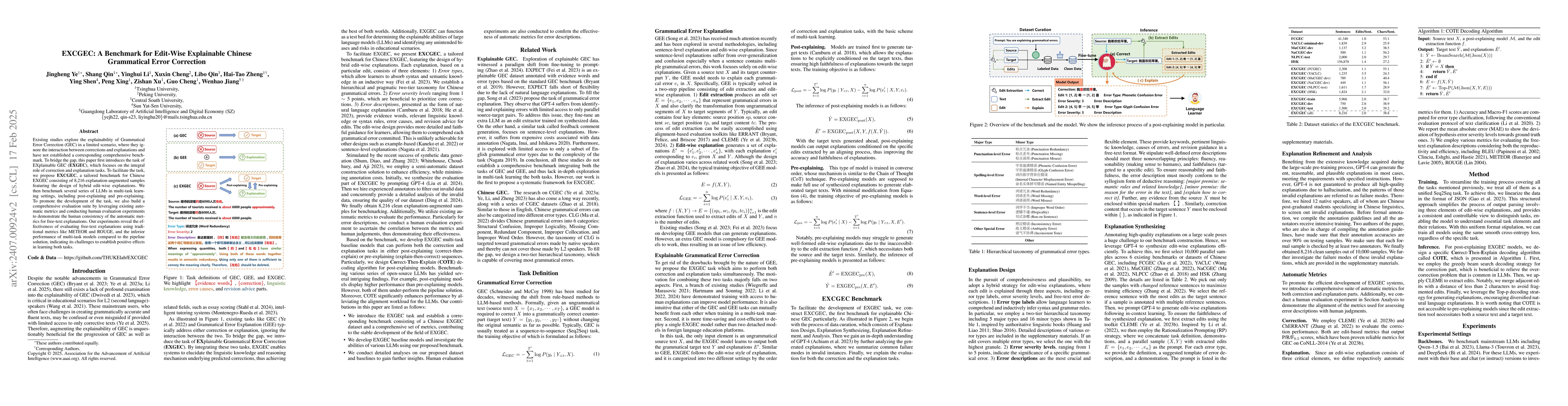 Thumbnail for EXCGEC: A Benchmark of Edit-wise Explainable Chinese Grammatical Error
  Correction