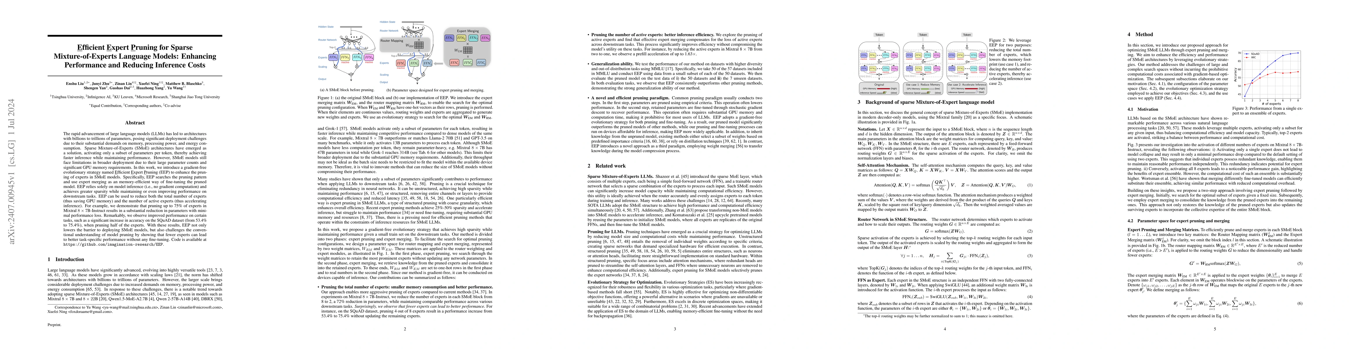 Thumbnail for Efficient Expert Pruning for Sparse Mixture-of-Experts Language Models:
  Enhancing Performance and Reducing Inference Costs