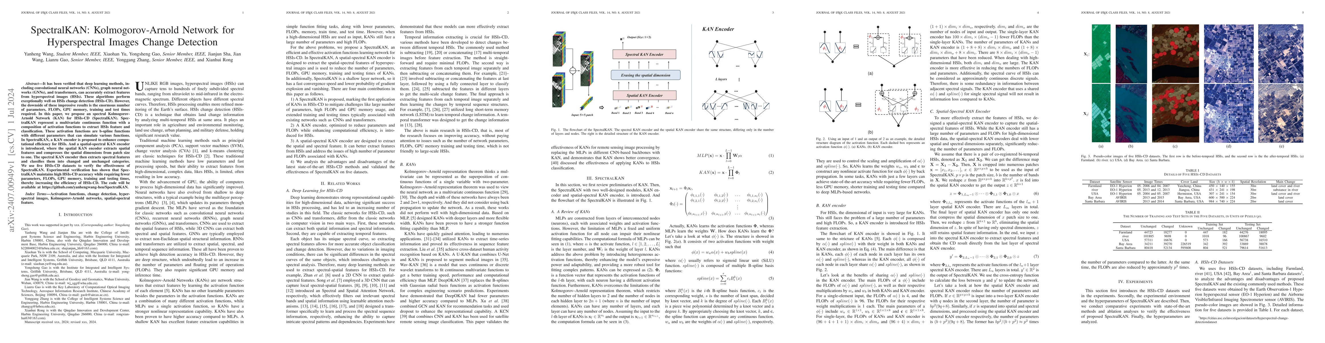 Thumbnail for SpectralKAN: Kolmogorov-Arnold Network for Hyperspectral Images Change
  Detection