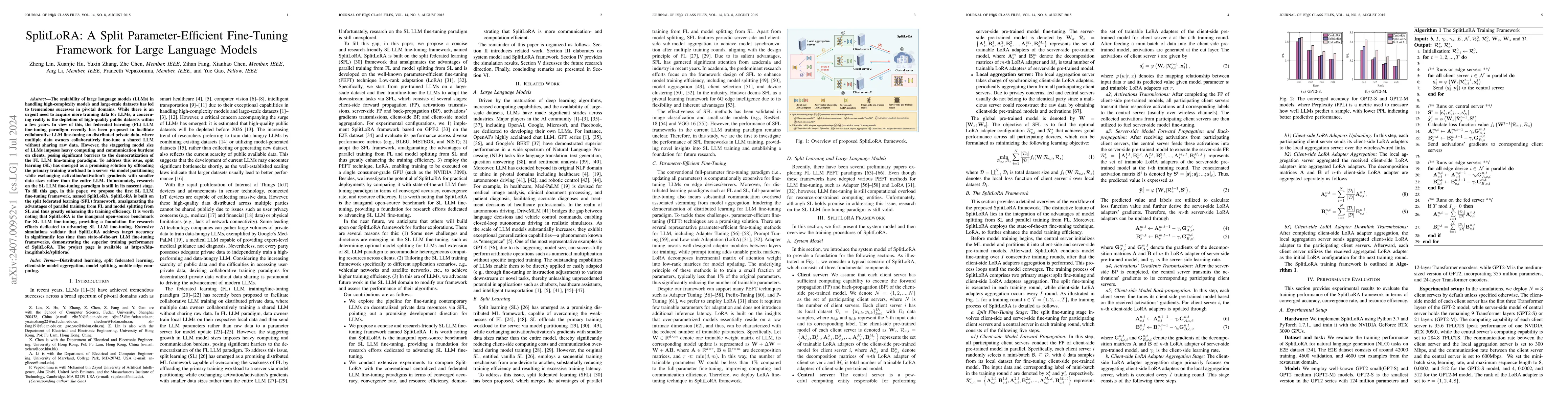 Thumbnail for SplitLoRA: A Split Parameter-Efficient Fine-Tuning Framework for Large
  Language Models