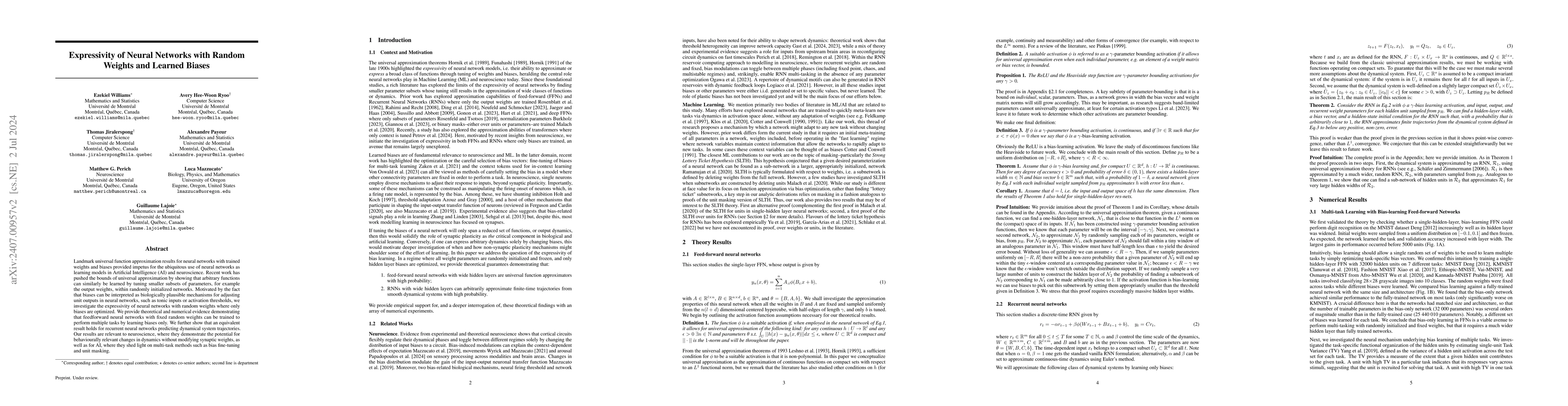 Thumbnail for Expressivity of Neural Networks with Random Weights and Learned Biases