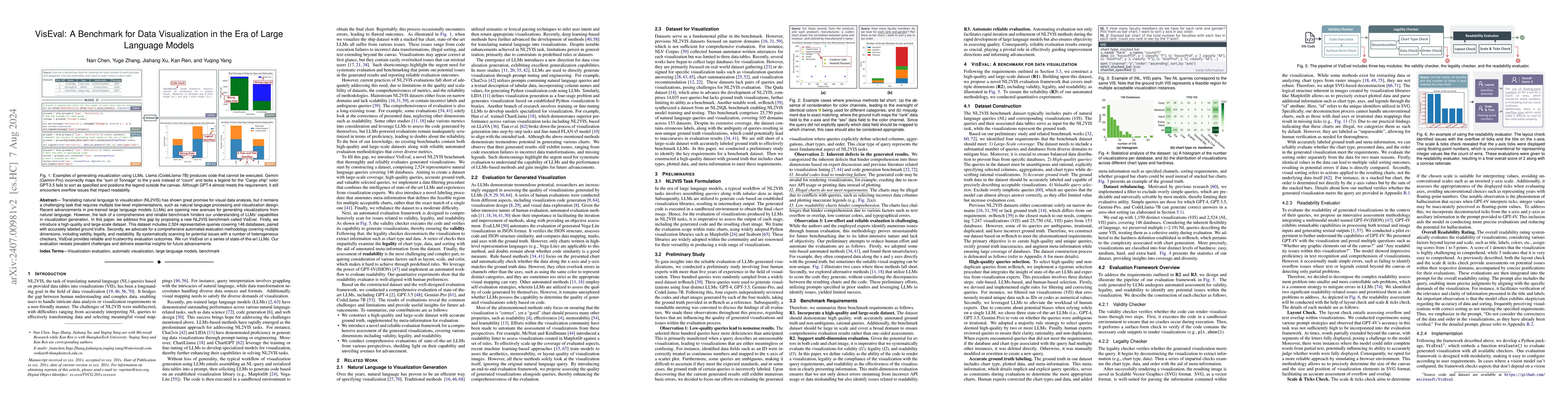 Thumbnail for VisEval: A Benchmark for Data Visualization in the Era of Large Language
  Models