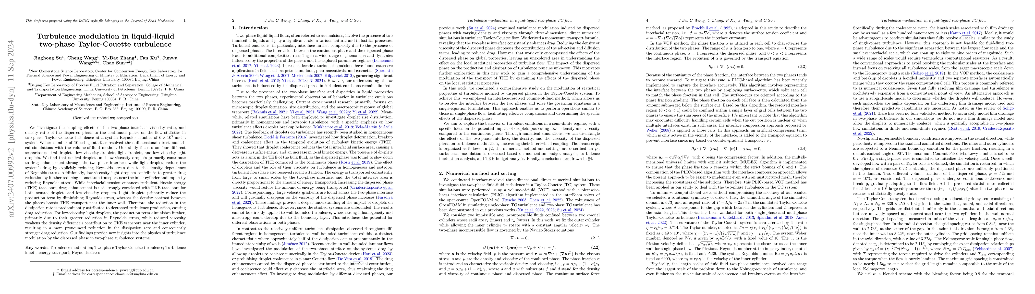 Thumbnail for Turbulence modulation in liquid-liquid two-phase Taylor-Couette
  turbulence