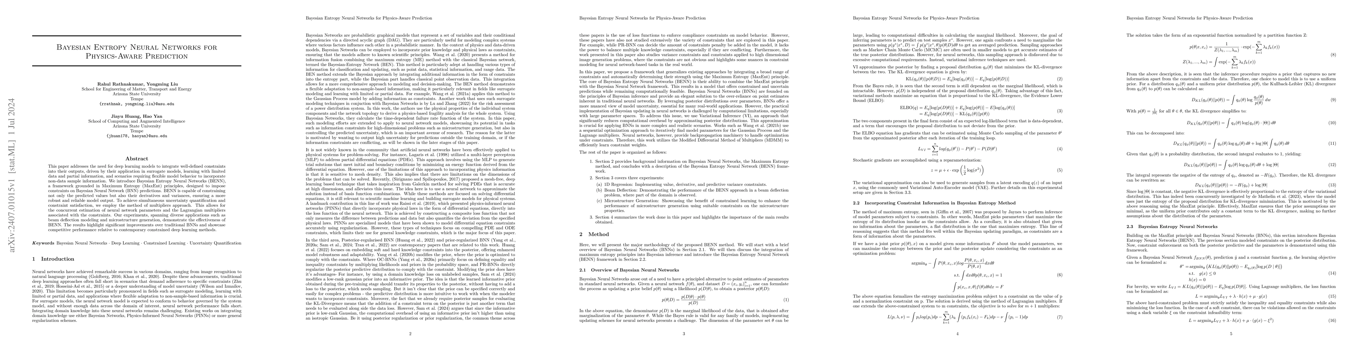 Thumbnail for Bayesian Entropy Neural Networks for Physics-Aware Prediction