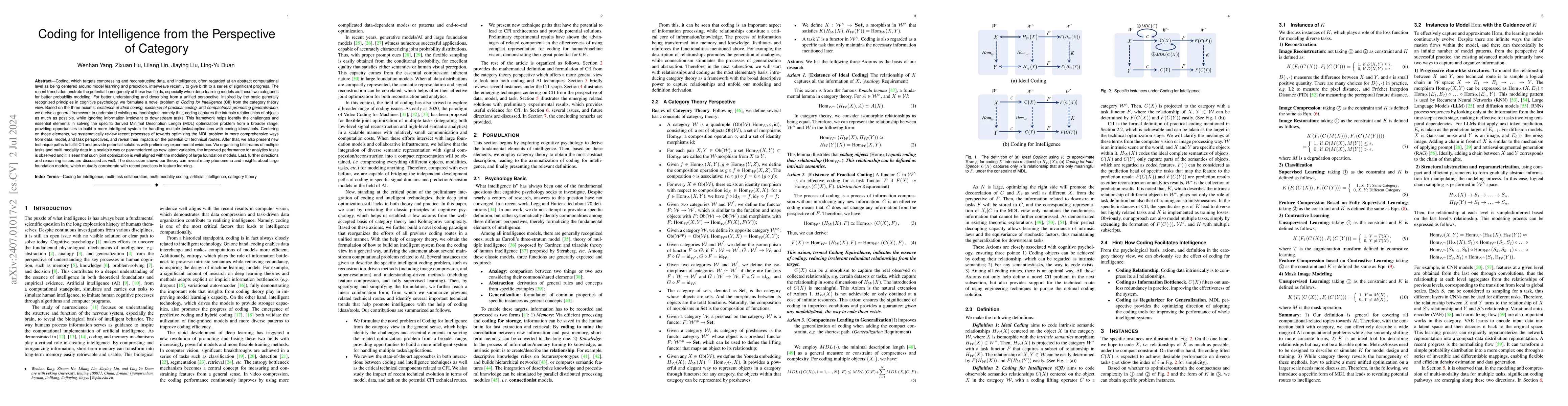 Thumbnail for Coding for Intelligence from the Perspective of Category