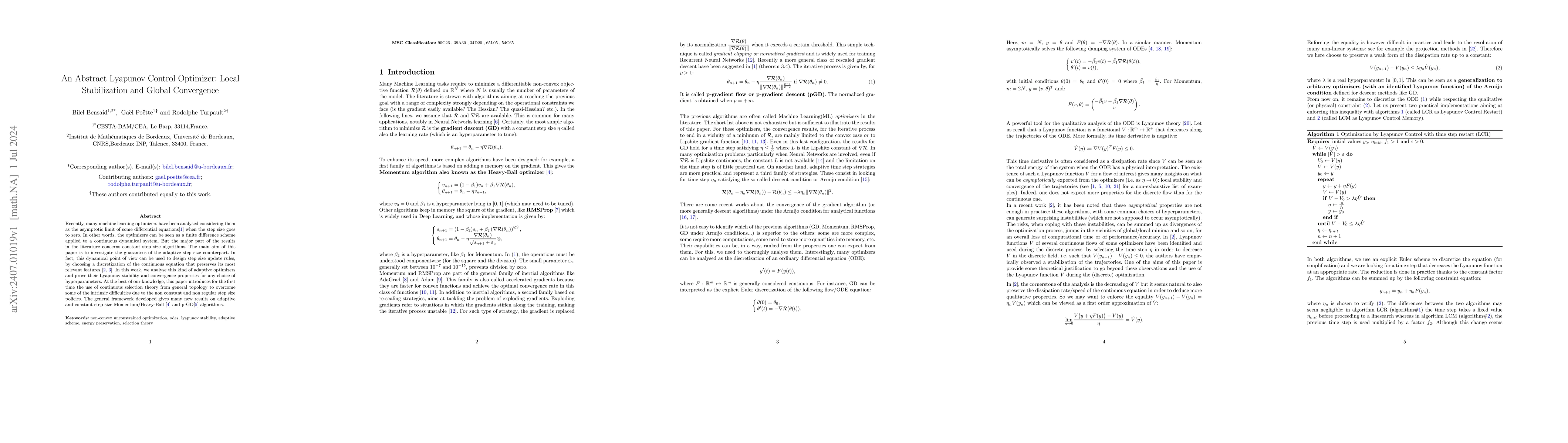 Thumbnail for An Abstract Lyapunov Control Optimizer: Local Stabilization and Global
  Convergence