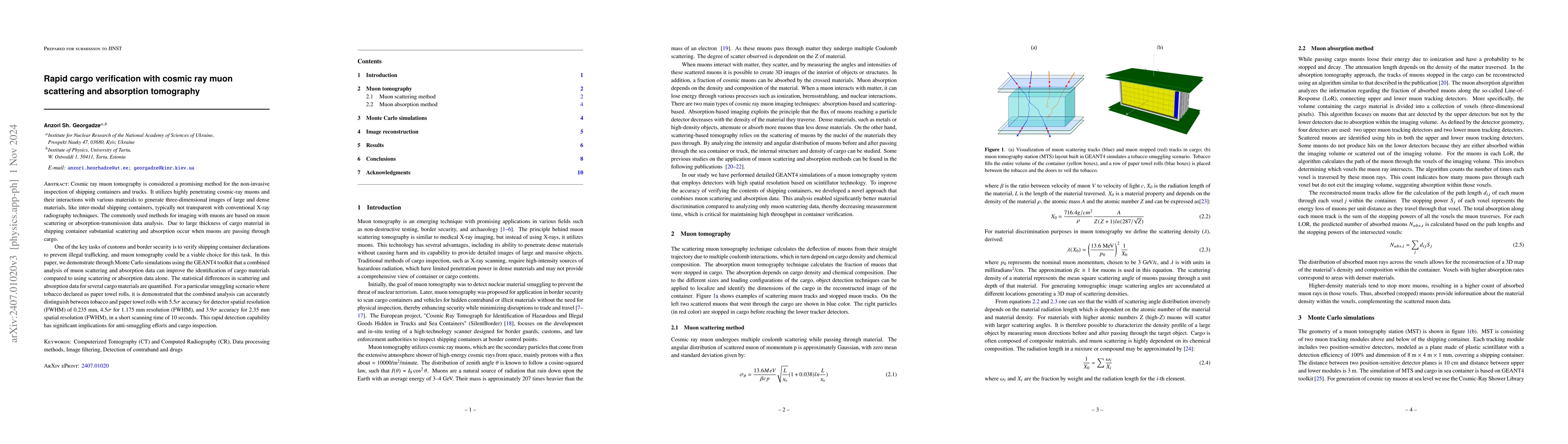 Thumbnail for Rapid cargo verification with cosmic ray muon scattering and absorption
  tomography