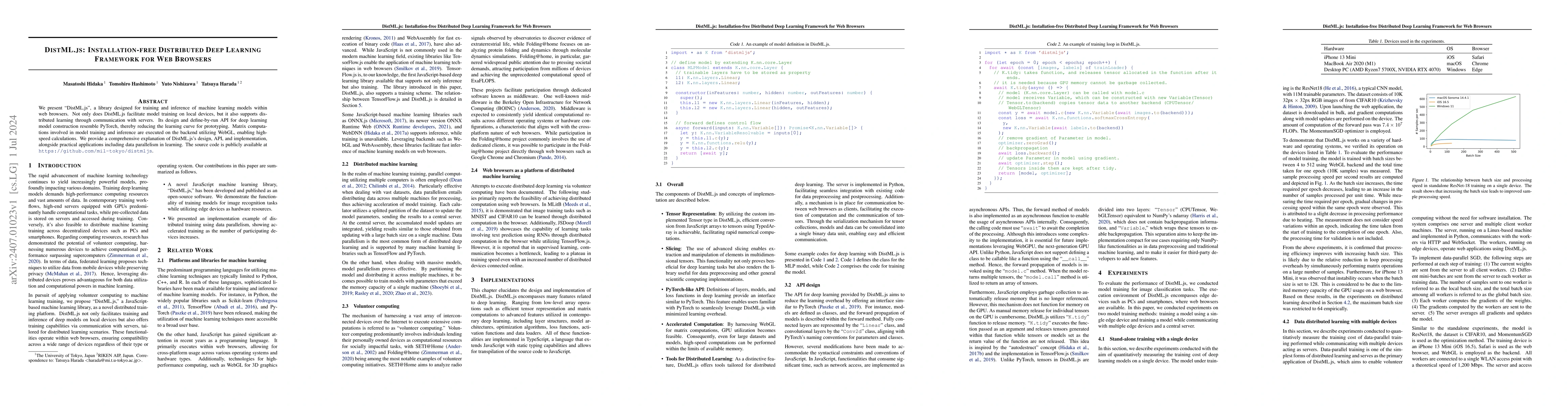 Thumbnail for DistML.js: Installation-free Distributed Deep Learning Framework for Web
  Browsers