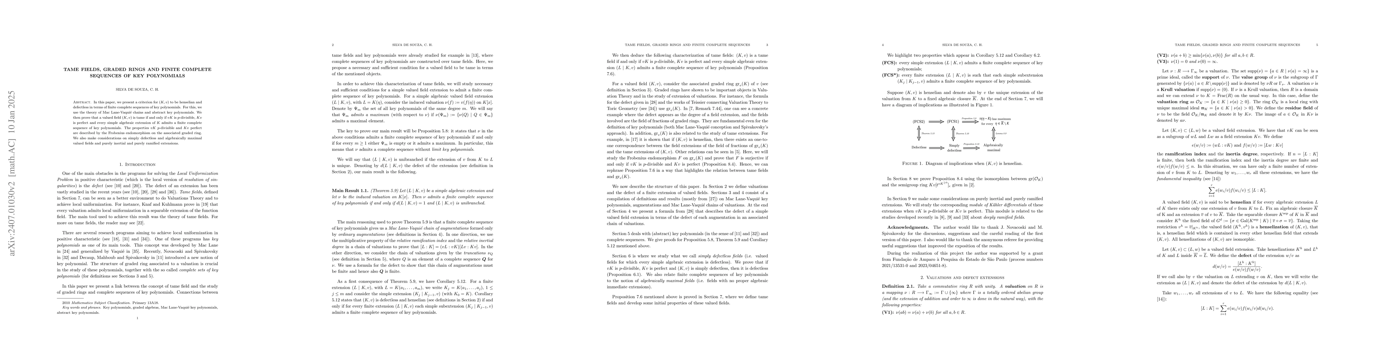Thumbnail for Tame fields, Graded Rings and Finite Complete Sequences of Key
  Polynomials