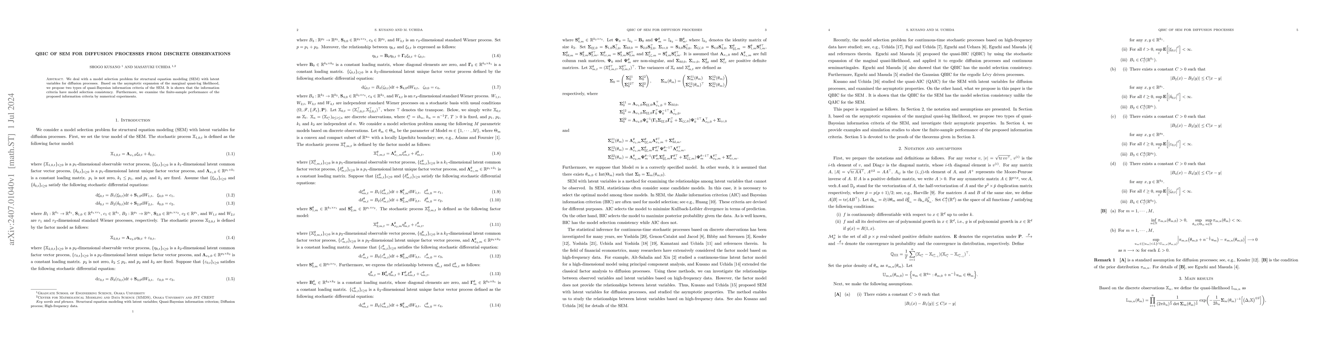 Thumbnail for QBIC of SEM for diffusion processes from discrete observations