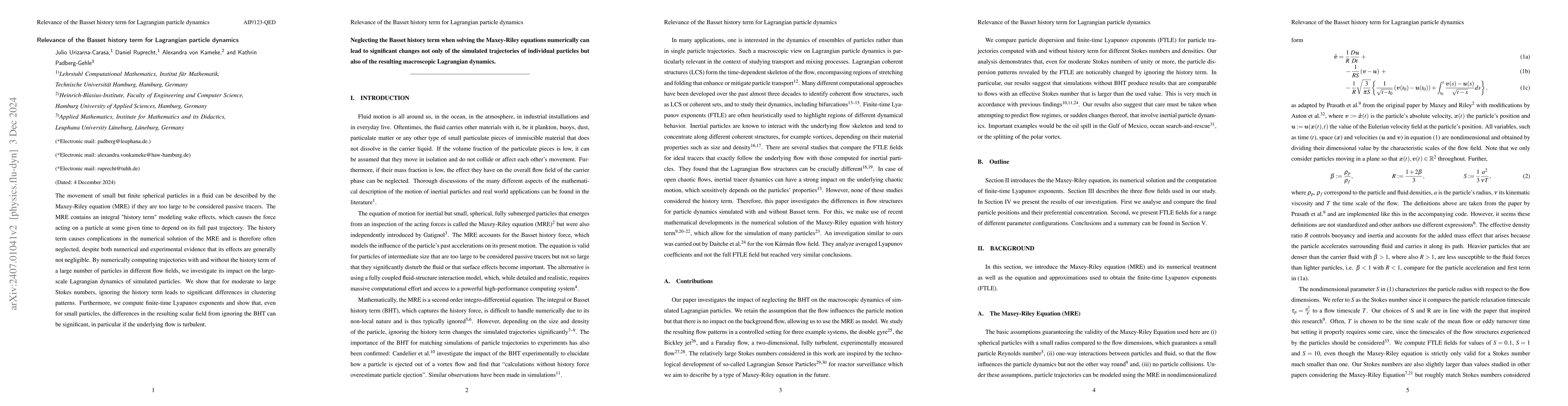 Thumbnail for Relevance of the Basset history term for Lagrangian particle dynamics