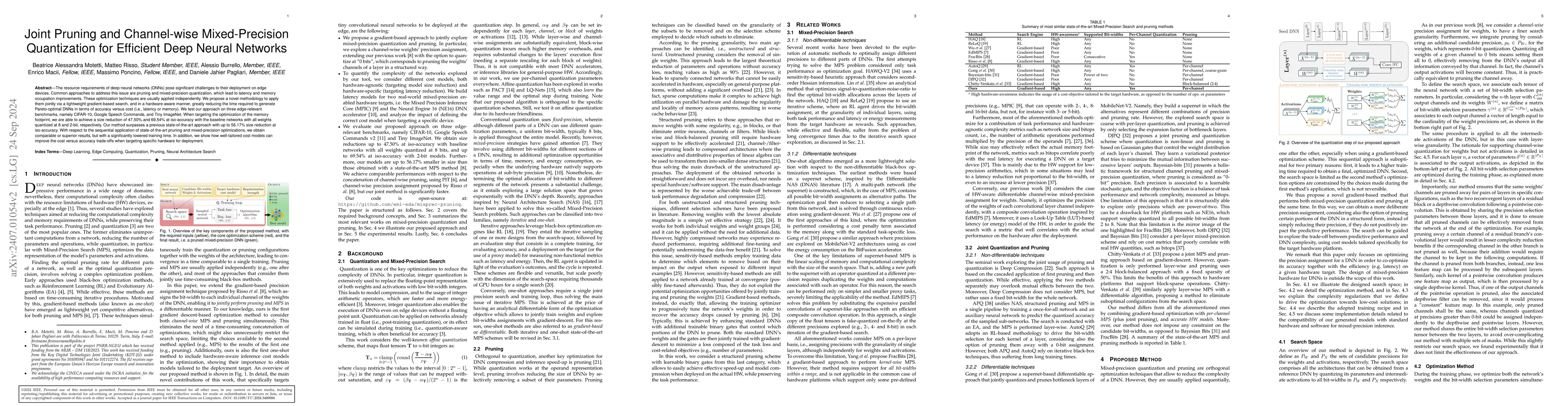 Thumbnail for Joint Pruning and Channel-wise Mixed-Precision Quantization for
  Efficient Deep Neural Networks