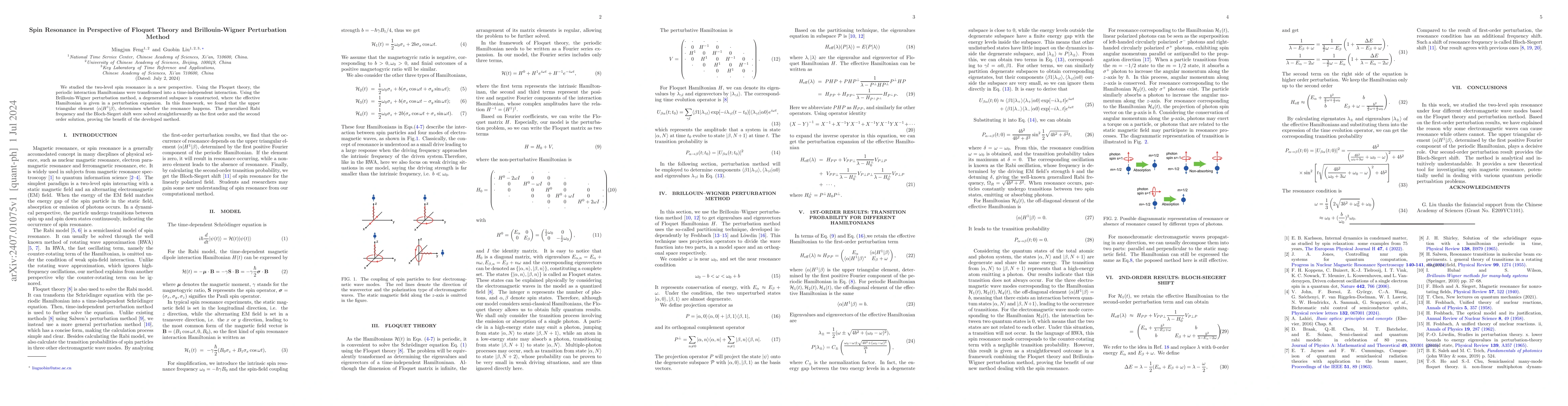 Thumbnail for Spin Resonance in Perspective of Floquet Theory and Brillouin-Wigner
  Perturbation Method