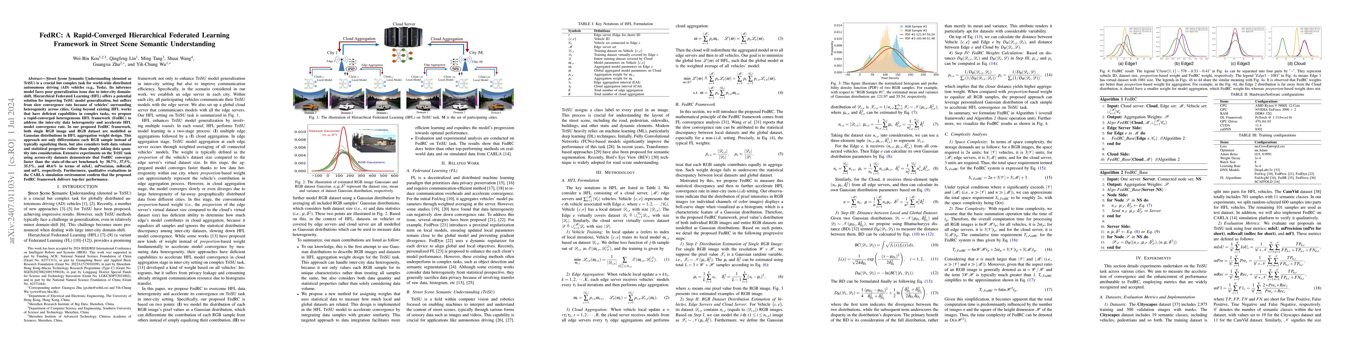 Thumbnail for FedRC: A Rapid-Converged Hierarchical Federated Learning Framework in
  Street Scene Semantic Understanding
