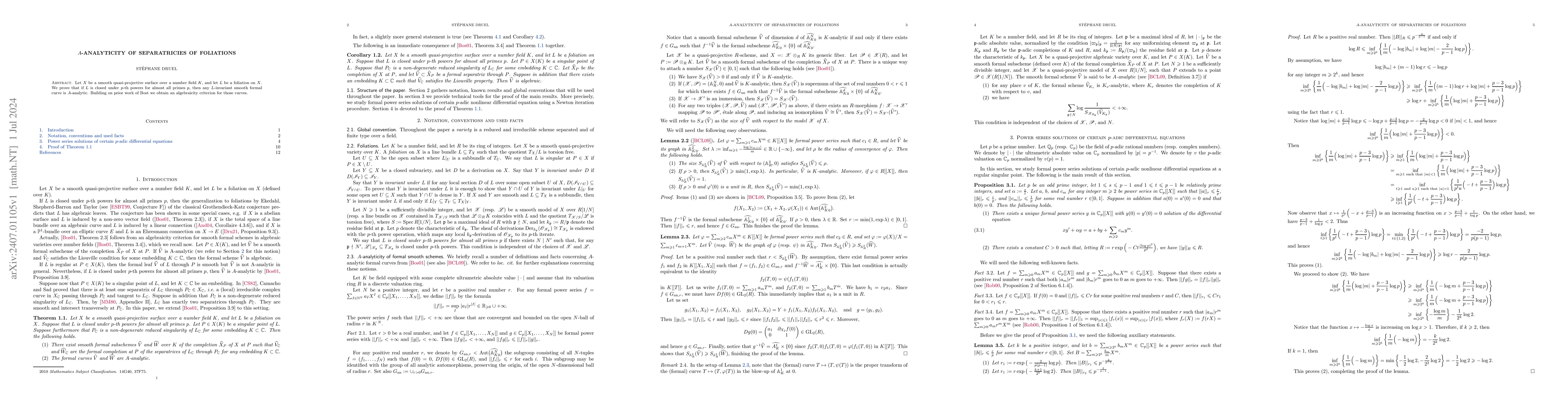 Thumbnail for $A$-analyticity of separatricies of foliations