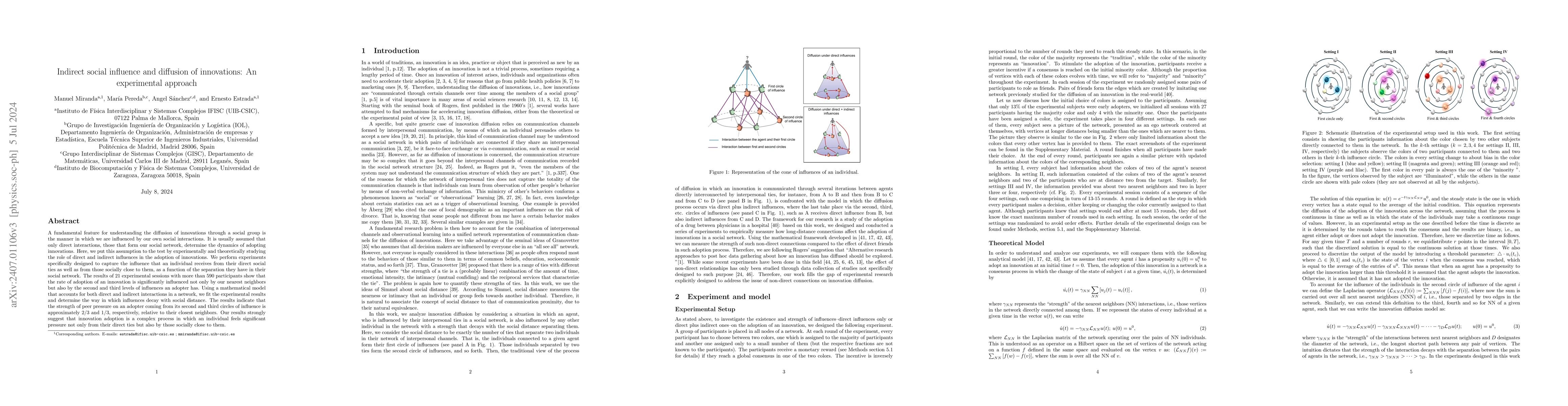 Thumbnail for Indirect social influence and diffusion of innovations: An experimental
  approach