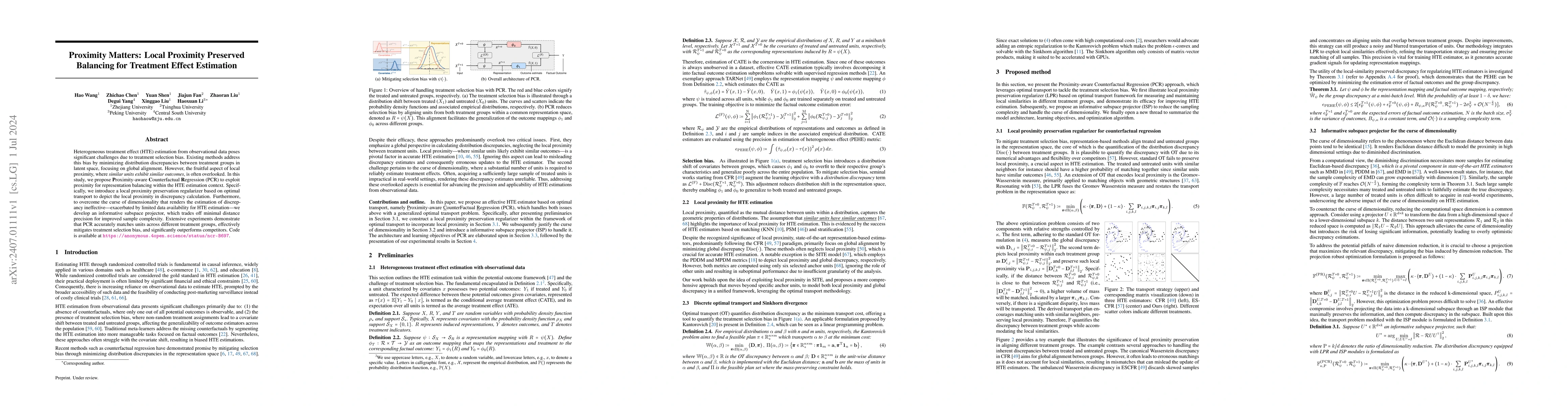 Thumbnail for Proximity Matters: Local Proximity Preserved Balancing for Treatment
  Effect Estimation