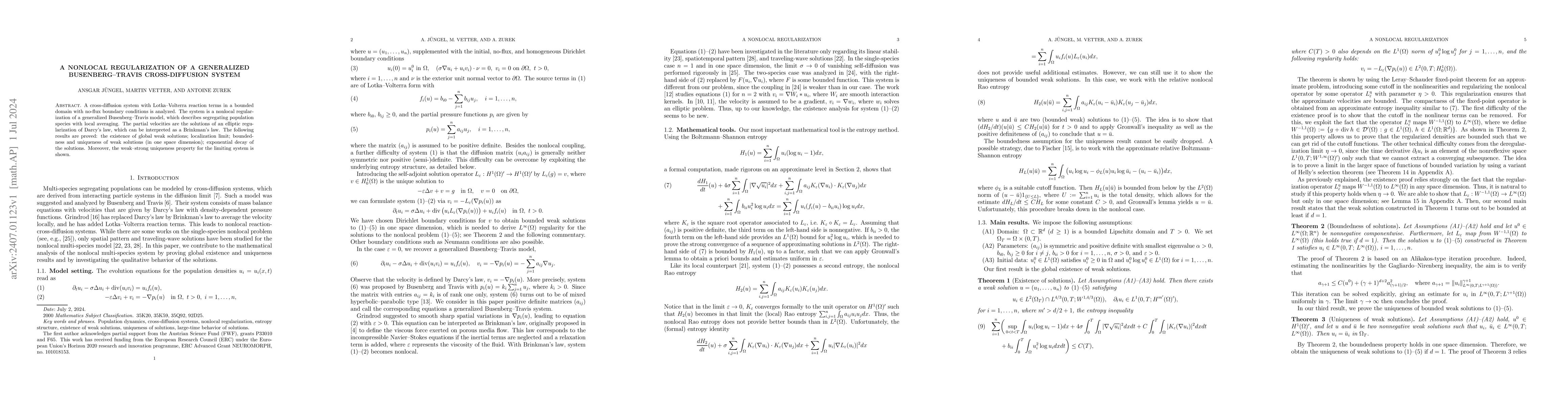 Thumbnail for A nonlocal regularization of a generalized Busenberg-Travis
  cross-diffusion system