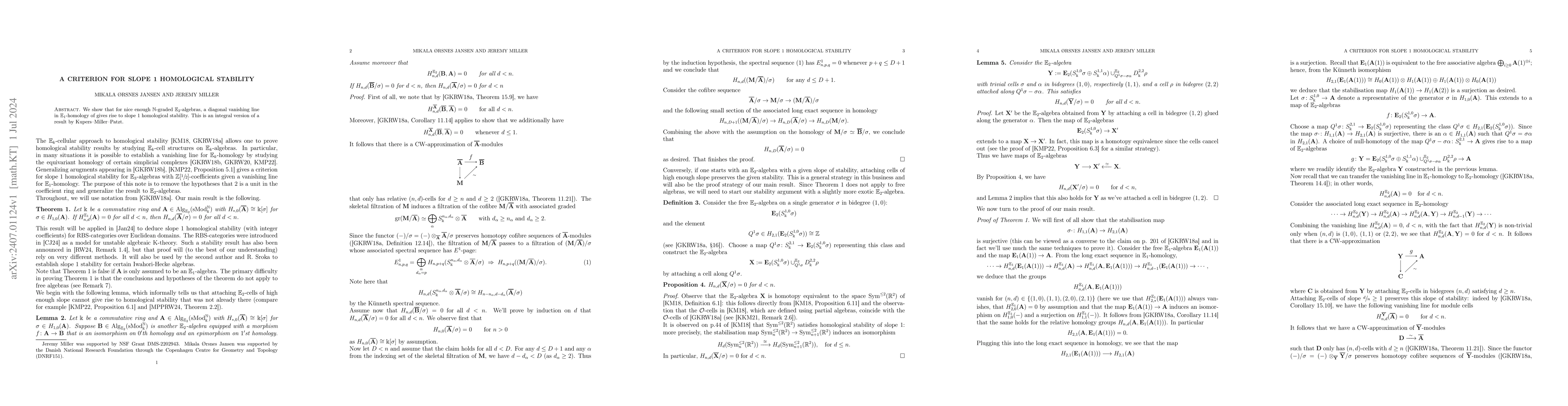 Thumbnail for A criterion for slope 1 homological stability