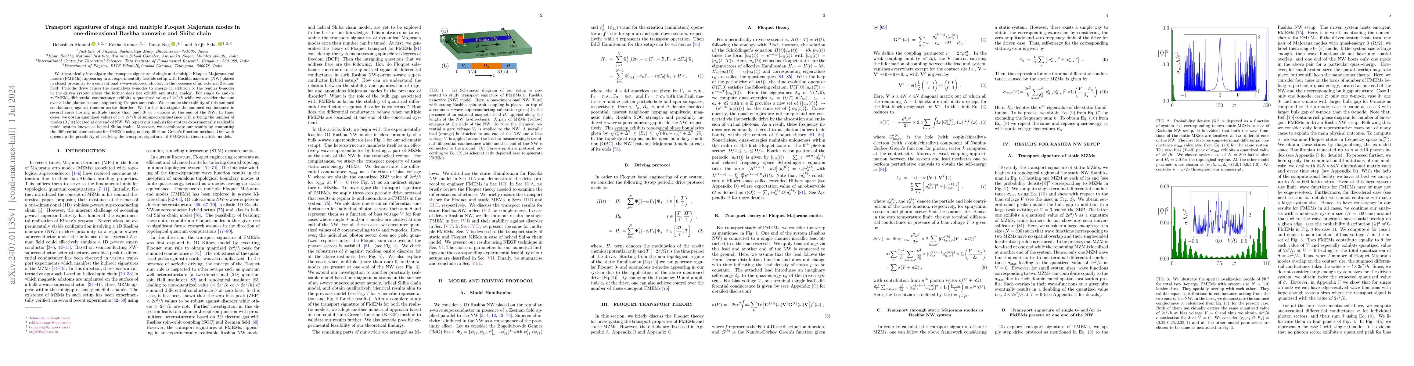 Thumbnail for Transport signatures of single and multiple Floquet Majorana modes in
  one-dimensional Rashba nanowire and Shiba chain