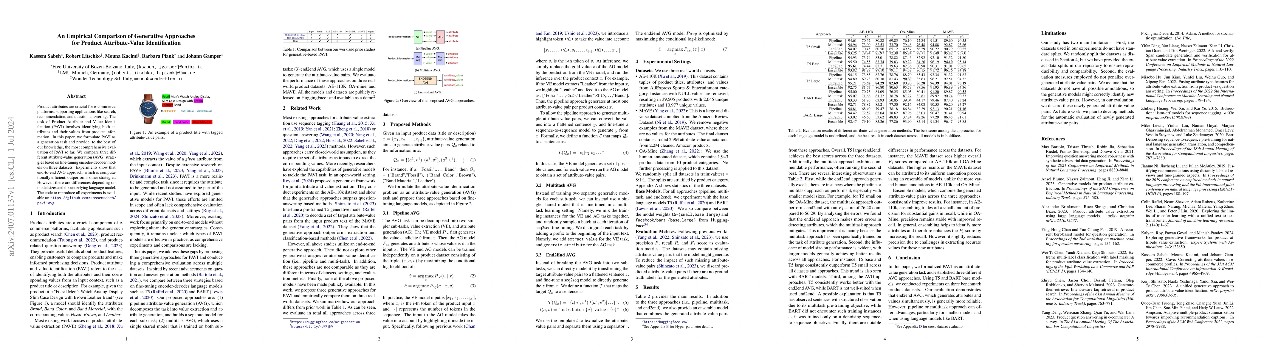 Thumbnail for An Empirical Comparison of Generative Approaches for Product
  Attribute-Value Identification