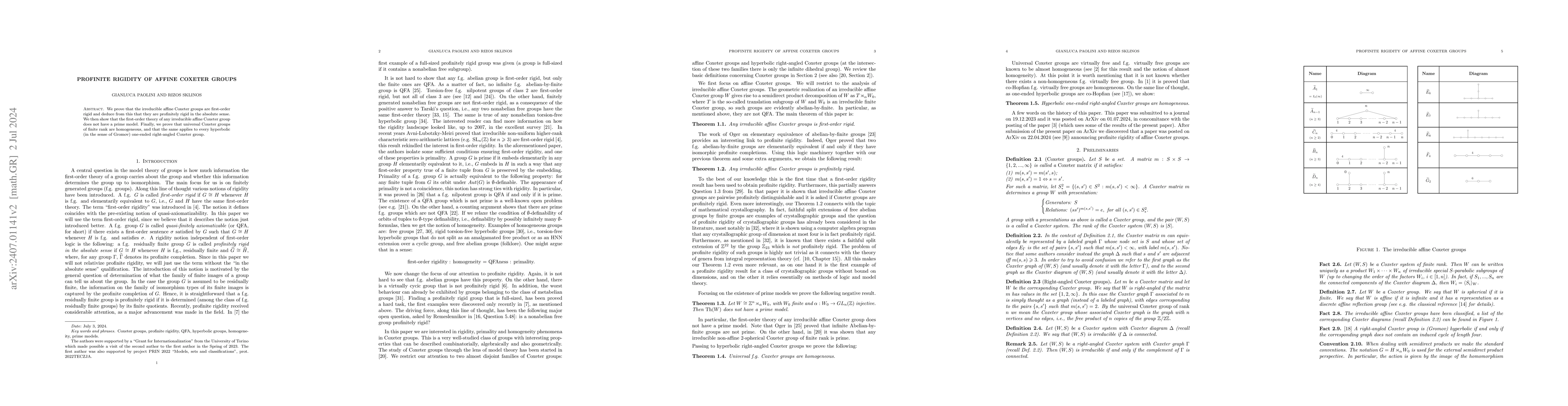 Thumbnail for Profinite rigidity of affine Coxeter groups
