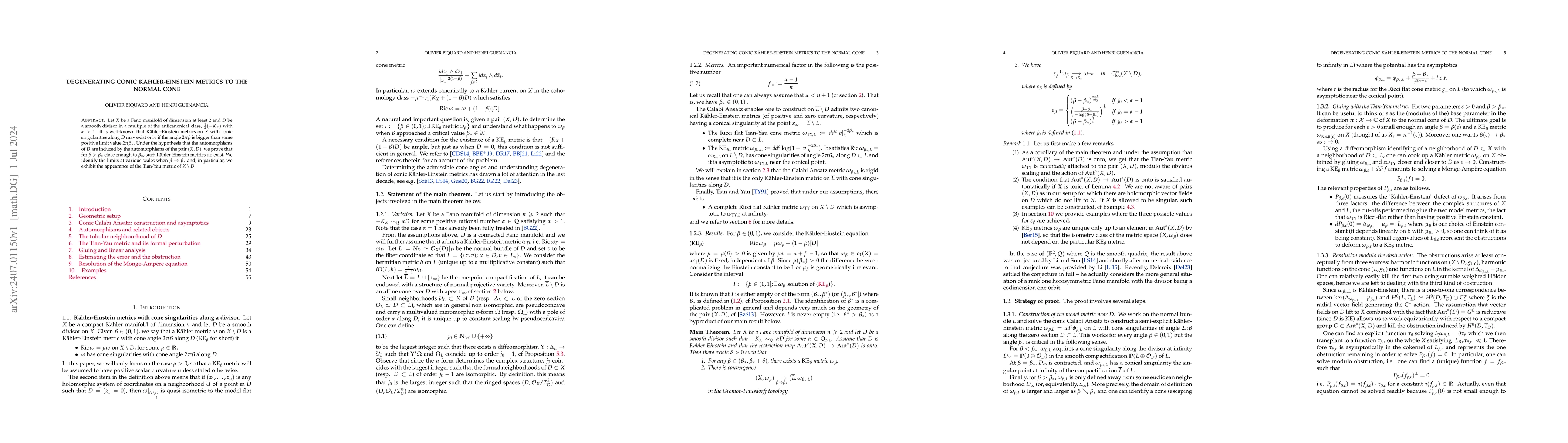 Thumbnail for Degenerating conic K\"ahler-Einstein metrics to the normal cone