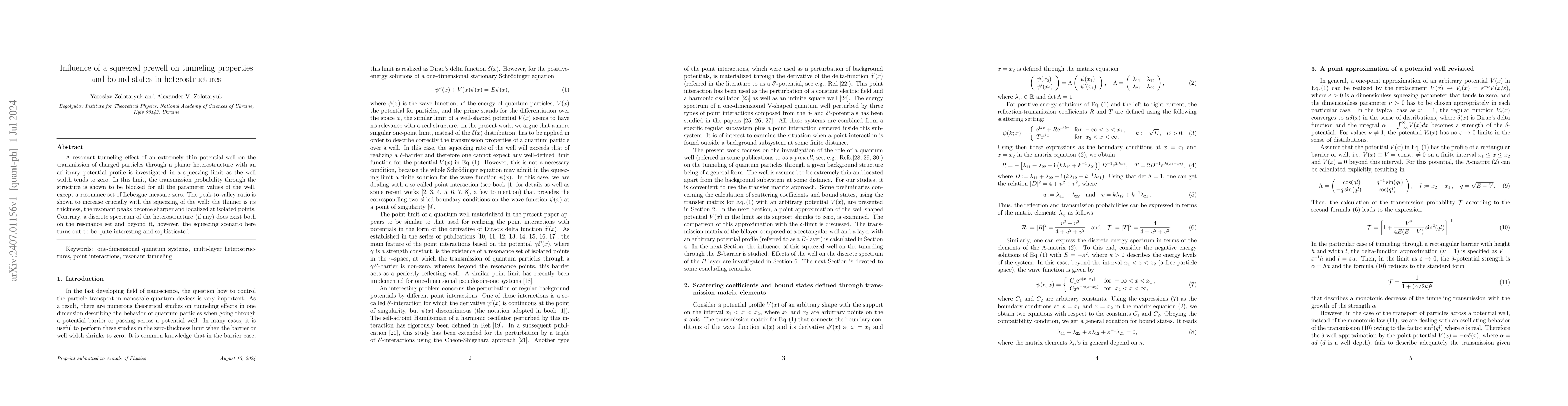 Thumbnail for Influence of a squeezed prewell on tunneling properties and bound states
  in heterostructures