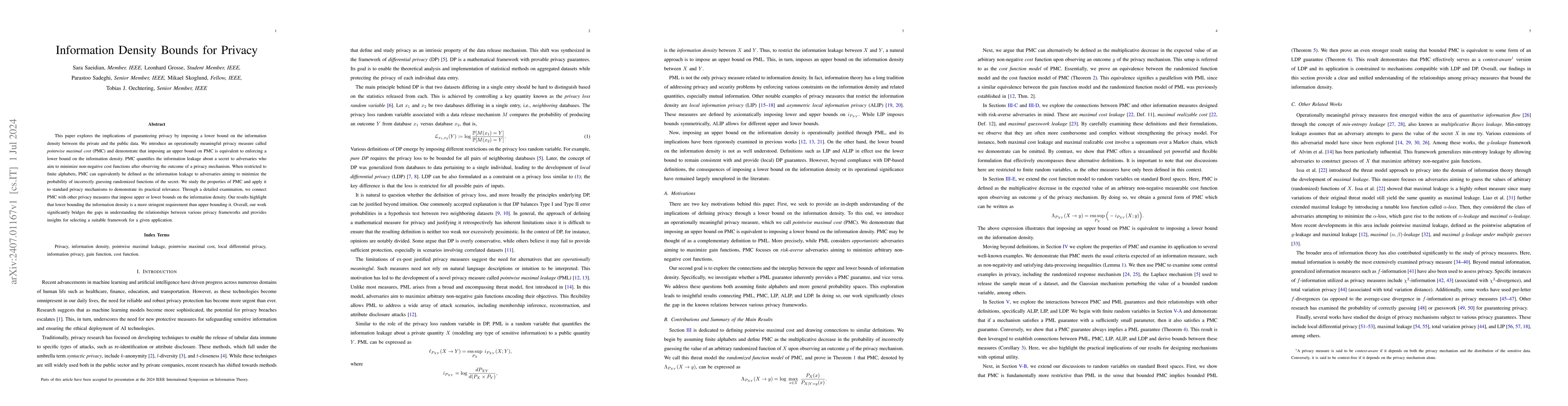 Thumbnail for Information Density Bounds for Privacy