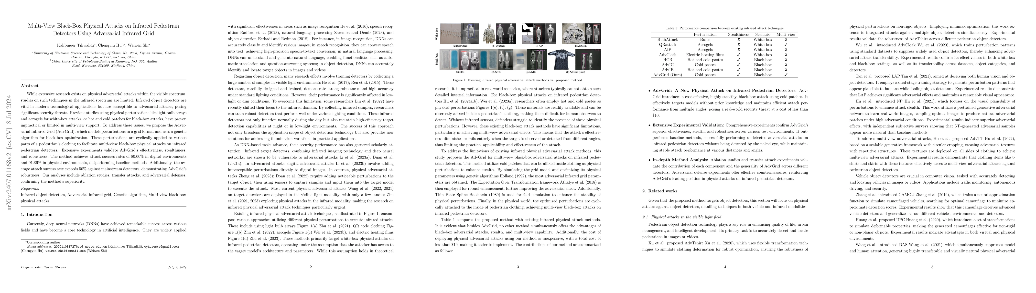 Thumbnail for Multi-View Black-Box Physical Attacks on Infrared Pedestrian Detectors
  Using Adversarial Infrared Grid