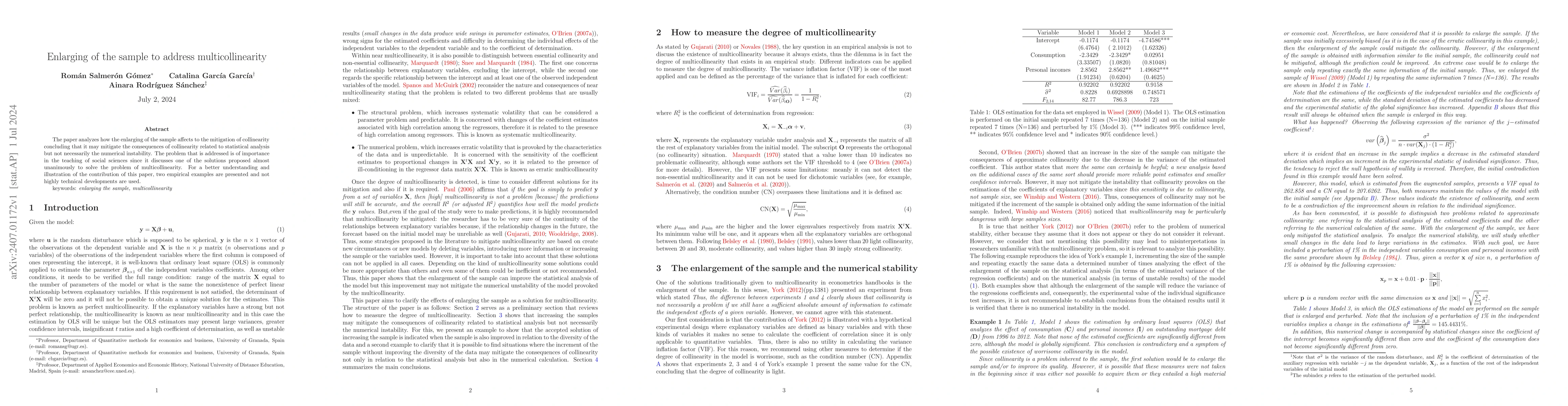 Thumbnail for Enlarging of the sample to address multicollinearity