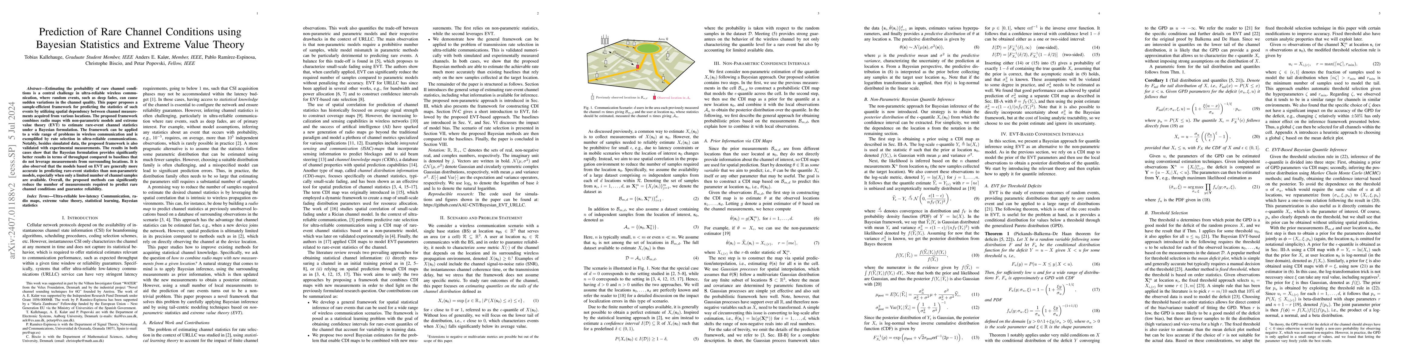 Thumbnail for Prediction of Rare Channel Conditions using Bayesian Statistics and
  Extreme Value Theory