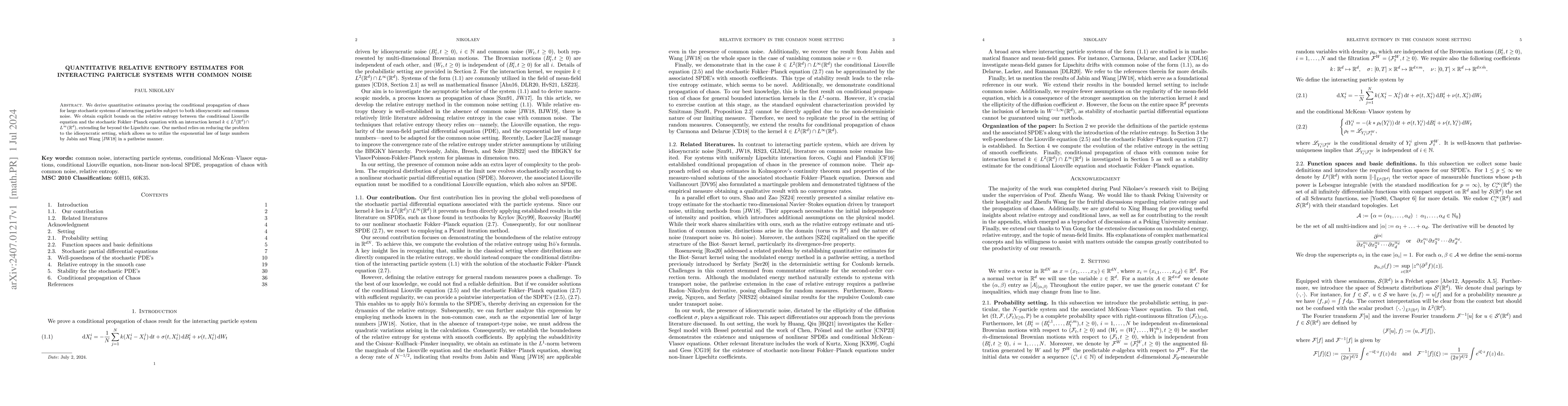 Thumbnail for Quantitative relative entropy estimates for interacting particle systems
  with common noise