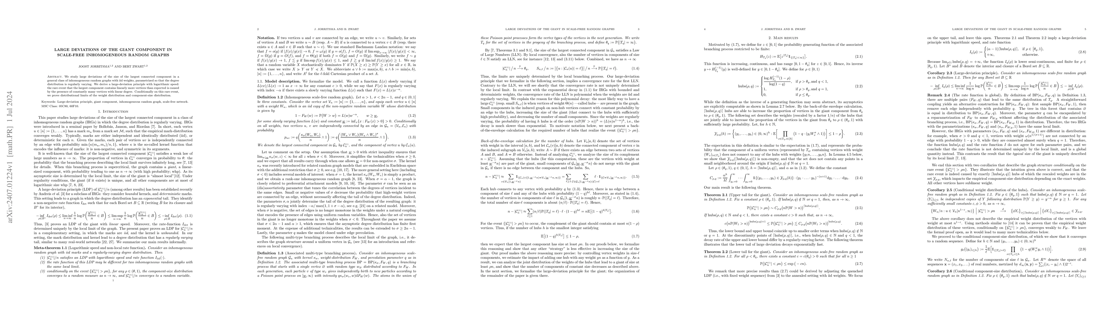 Thumbnail for Large deviations of the giant component in scale-free inhomogeneous
  random graphs