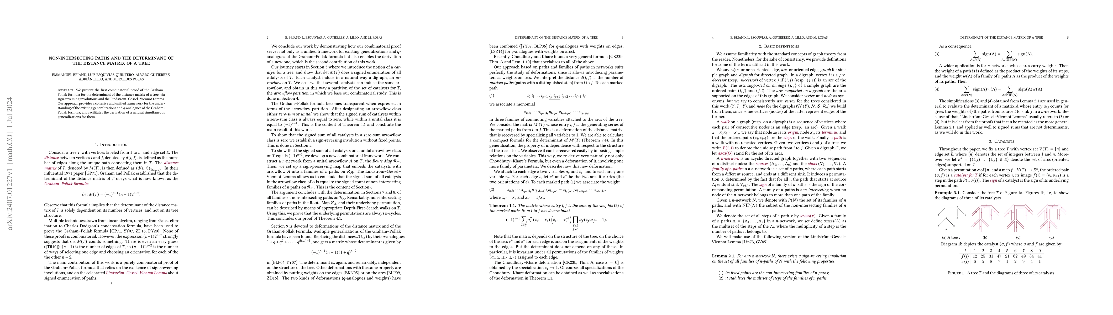 Thumbnail for Non-intersecting Paths and the Determinant of the Distance Matrix of a
  Tree