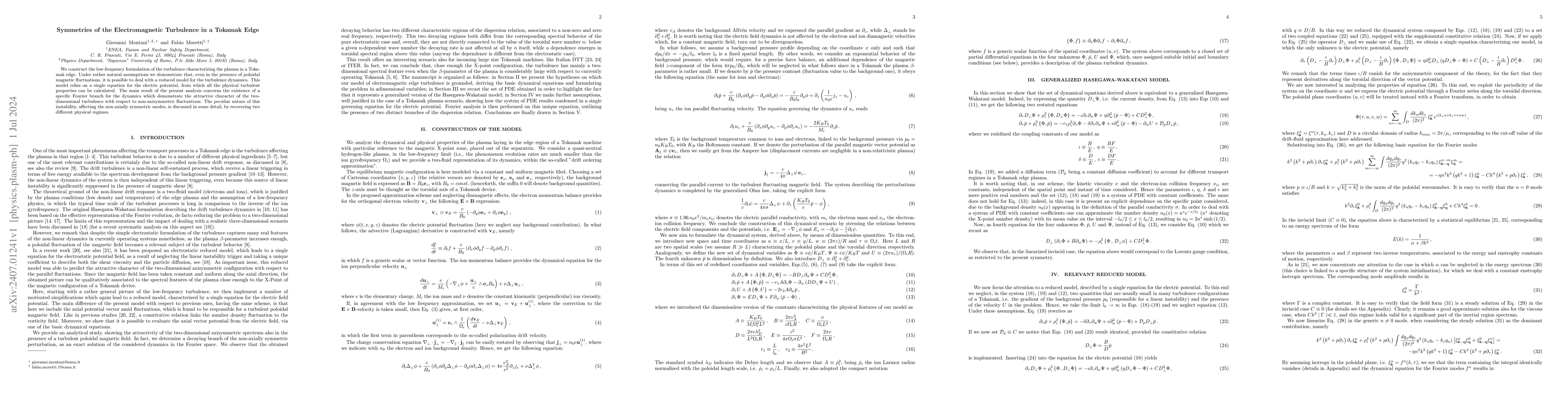 Thumbnail for Symmetries of the Electromagnetic Turbulence in a Tokamak Edge
