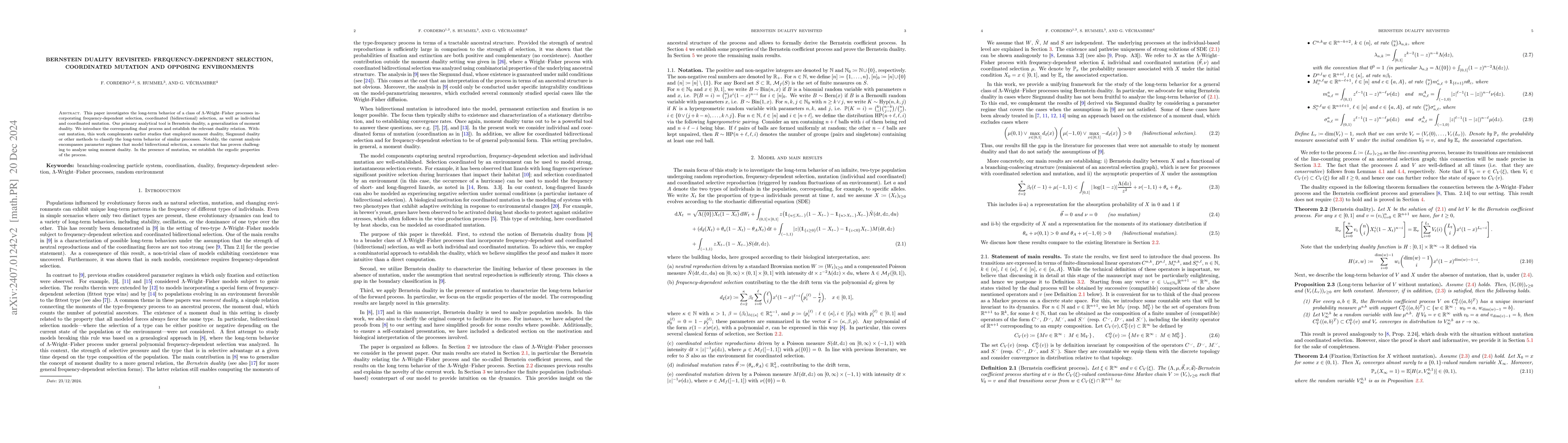 Thumbnail for Bernstein duality revisited: frequency-dependent selection, coordinated
  mutation and opposing environments