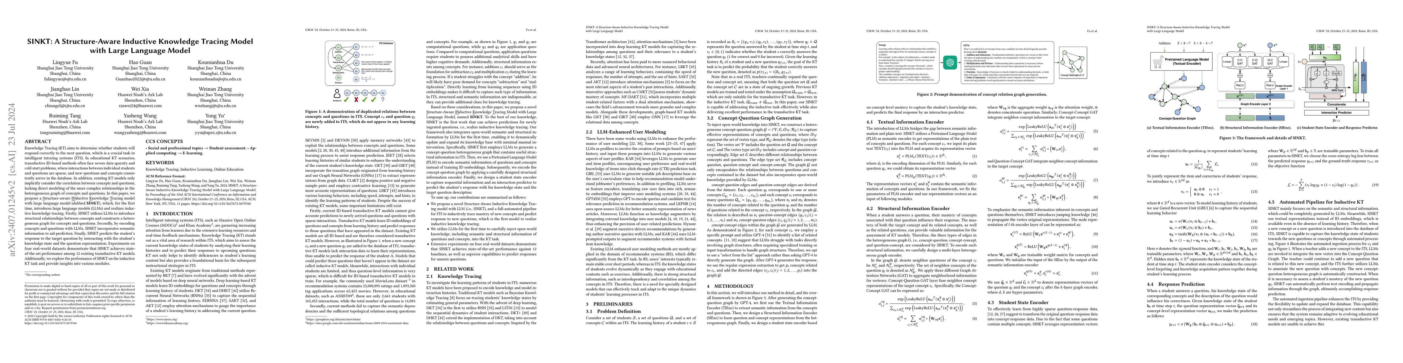 Thumbnail for SINKT: A Structure-Aware Inductive Knowledge Tracing Model with Large
  Language Model
