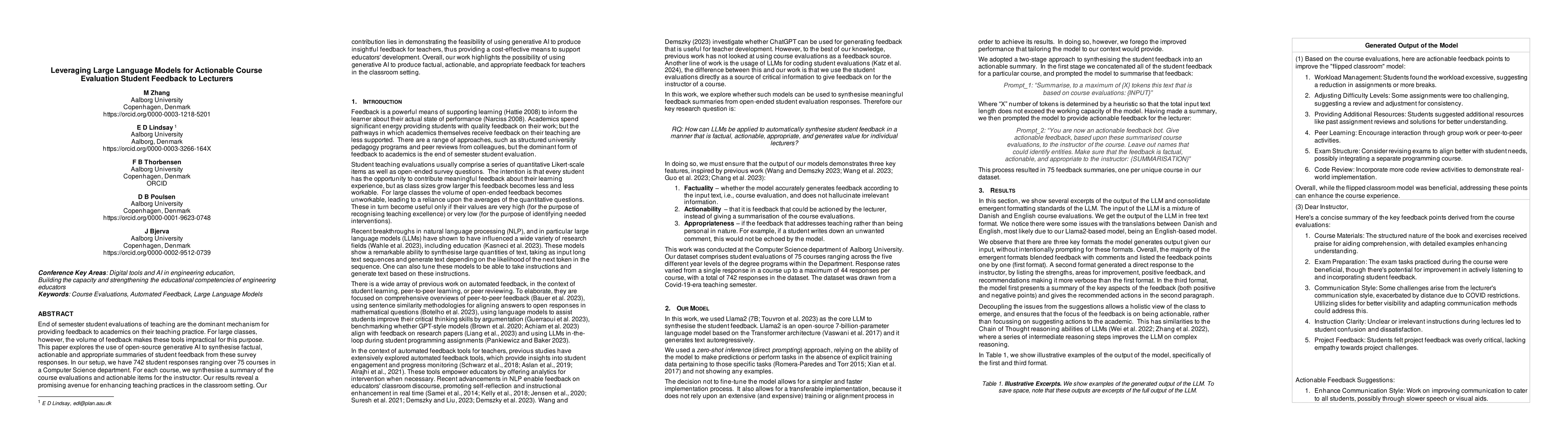 Thumbnail for Leveraging Large Language Models for Actionable Course Evaluation
  Student Feedback to Lecturers
