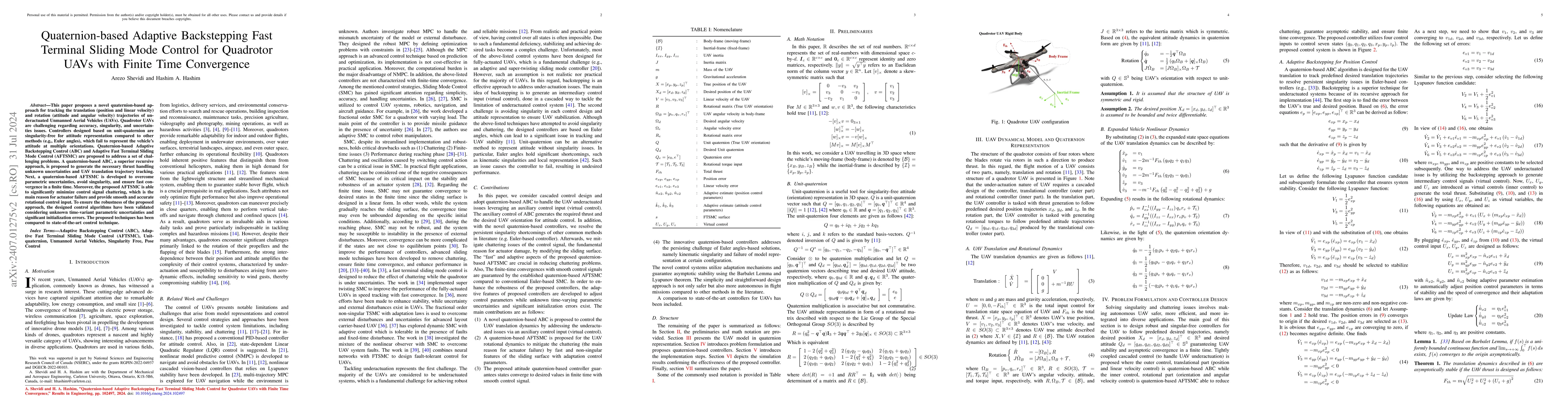Thumbnail for Quaternion-based Adaptive Backstepping Fast Terminal Sliding Mode
  Control for Quadrotor UAVs with Finite Time Convergence