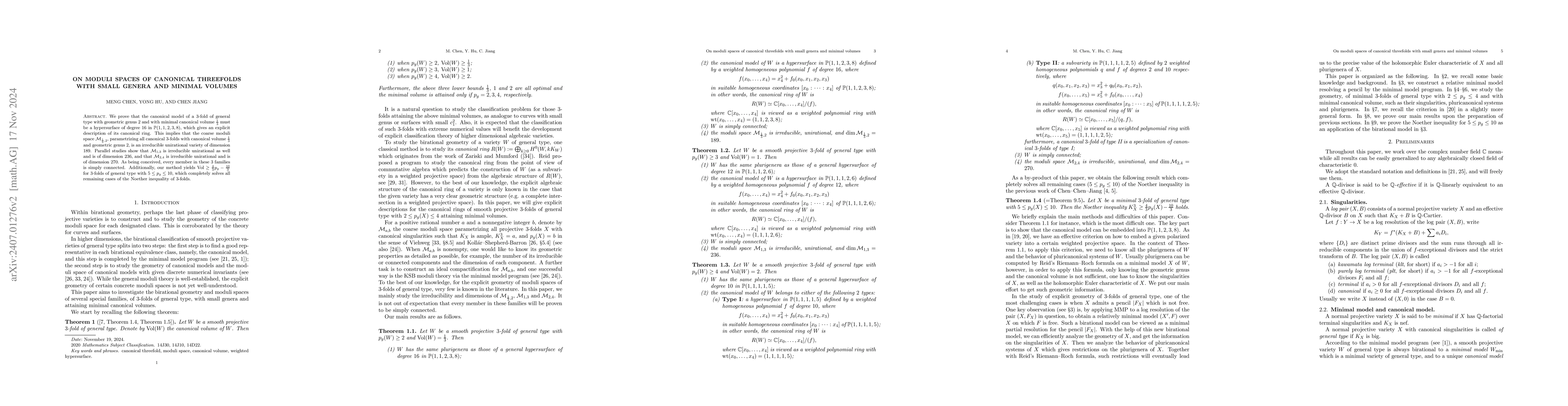 Thumbnail for On moduli spaces of canonical threefolds with small genera and minimal
  volumes