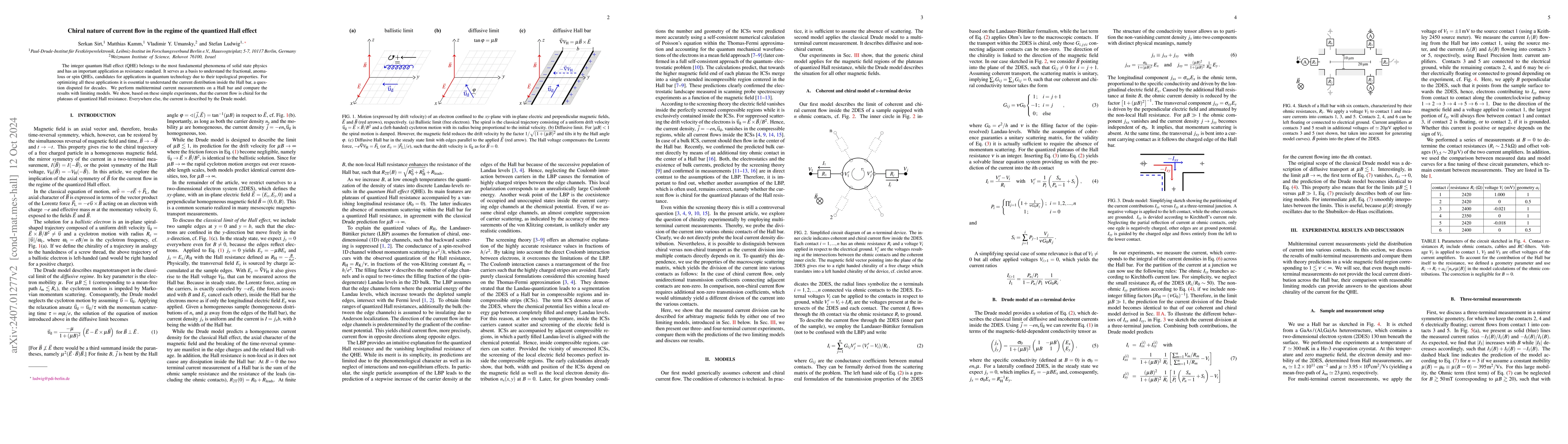 Thumbnail for Current distribution and chirality in the regime of the quantized Hall
  effect